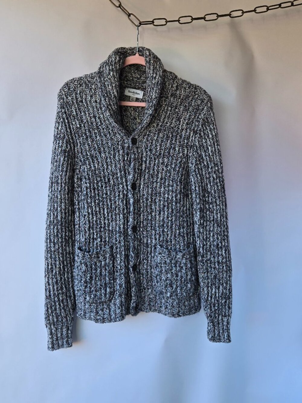 Grey Knit Fold Collar Button Down Cardigan Sweater